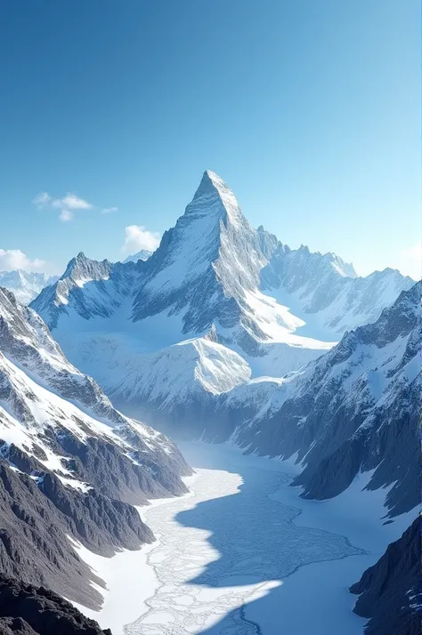 A breathtaking panorama of snow-capped peaks against a clear blue sky.