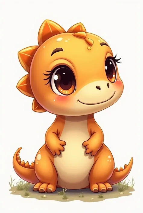 little baby dinosaur, chubby and with big, shiny eyes, cartoon style without being realistic, with marked edges for trimming 