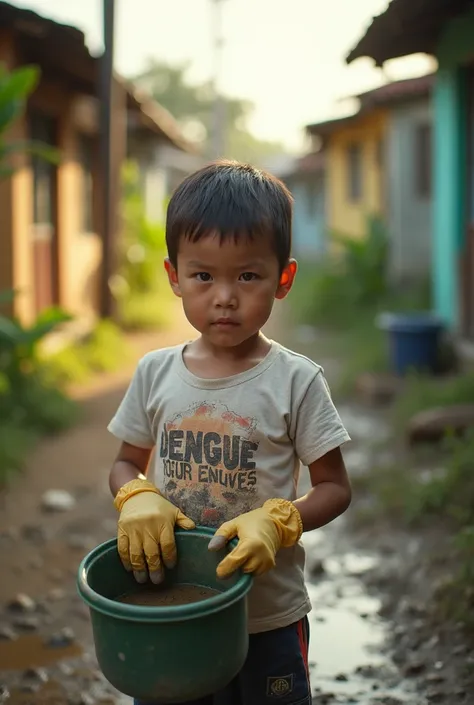 Please describe a child taking actions to prevent the spread of dengue.