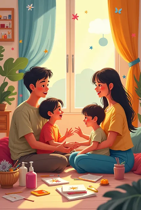 a poster about good communication inside a family and iside it is the OPENESS, creativity, care and consern and lastly is the equality and once you look at it you will know the meaning of it without explaining and by only looking at the picture make sure t...