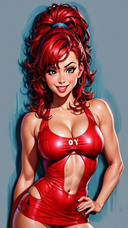 create a digital painting, 4k, best quality, SexyToon, sexy woman in a bikini posing in front of a wooden door, caricature style, caricature illustration, cartoon digital art, cartoon digital painting, caricature, in cartoon style, digital art. @mariomania...