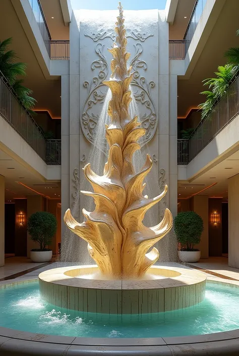 Big beautiful fountain with creative wall sculpture for hotel 