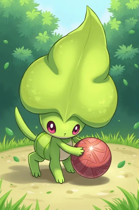 Chikorita pokemon playing with ball