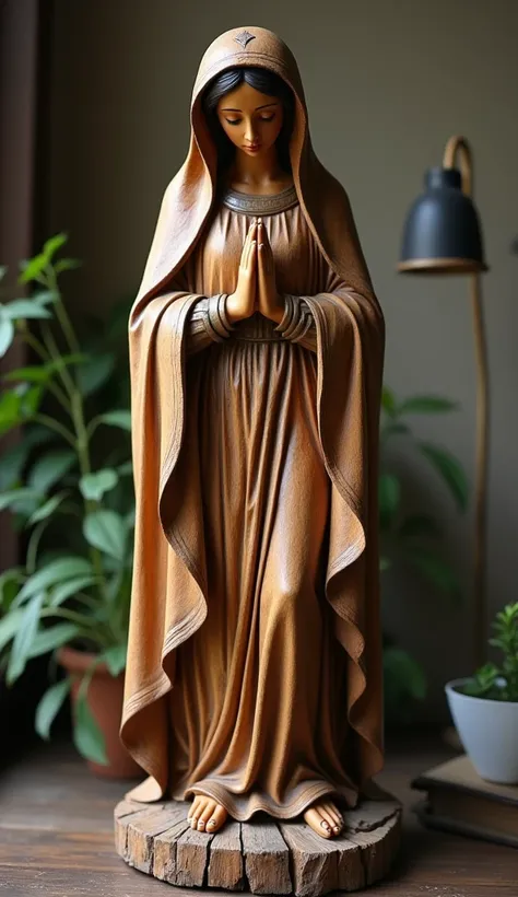  Beautiful Virgin Mary, whole body, Old wooden statue