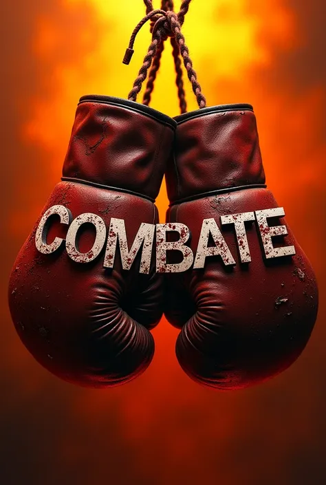 Make an image with the words CRM COMBATE in the middle and some boxing gloves around it, blood and the word COMBATE with the background of the image orange 