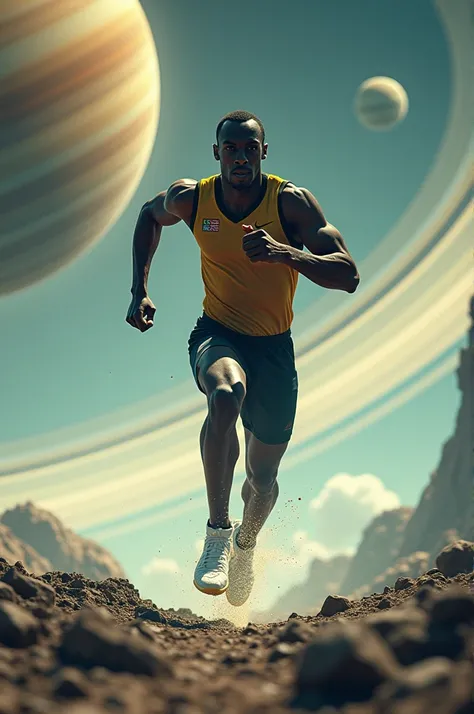 Imagine Usain Bolt running on the stip of Saturn