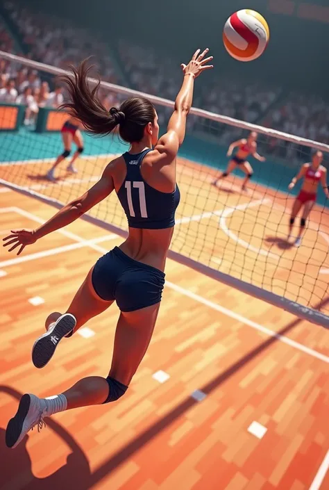 Birds-eye view
female volleyball player
Jumping and hitting the ball
