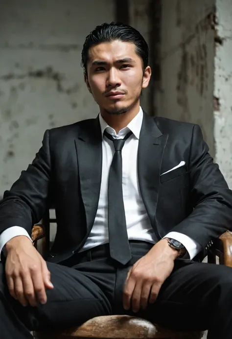 Hakimi, a 2 handsome Malaysian malay, found himself in a dire situation. He had been kidnapped by a ruthless mafia and was now held captive in an old, abandoned warehouse. The Hakimi’s formal outfit was now disheveled, his blazer slightly torn and his shir...