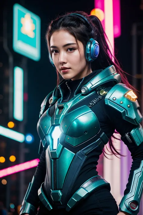 ((最high quality)), ((masterpiece)), (detailed), Perfect Face、Breathtaking Nova (Starcraft), (reimagined in a cyber punk universe), (cyber punk style), (cyber punk), (cyber punk outfit), Augment, cybernetics, (cyber punk outfit), (Punk Hair), Shining neon l...