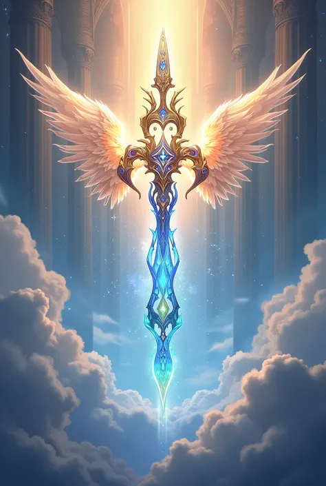 Generate an image of an angelic bow weapon made in heaven