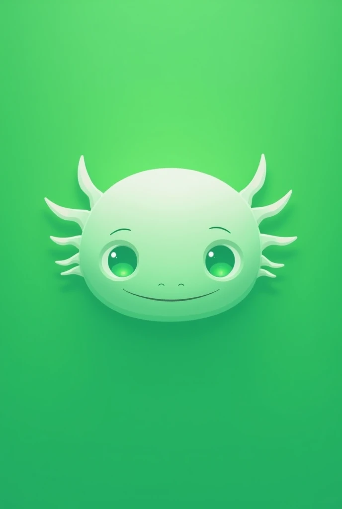 Create a minimalist image of an axolotl&#39;s face in white with a green background
