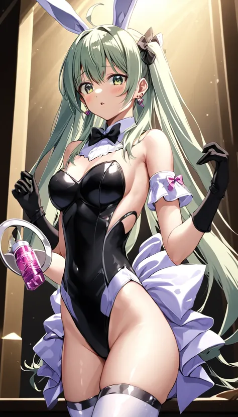 exs-tia_flora, magical girl ,ultra-detailed,(Highest quality),((masterpiece)),(High resolution),original,very,Xing, One girl, gloves, chest, Animal ears, Playboy Bunny, black gloves, Adult Toys, alone, Bunny ears, fake Animal ears, leotard, black leotard, ...