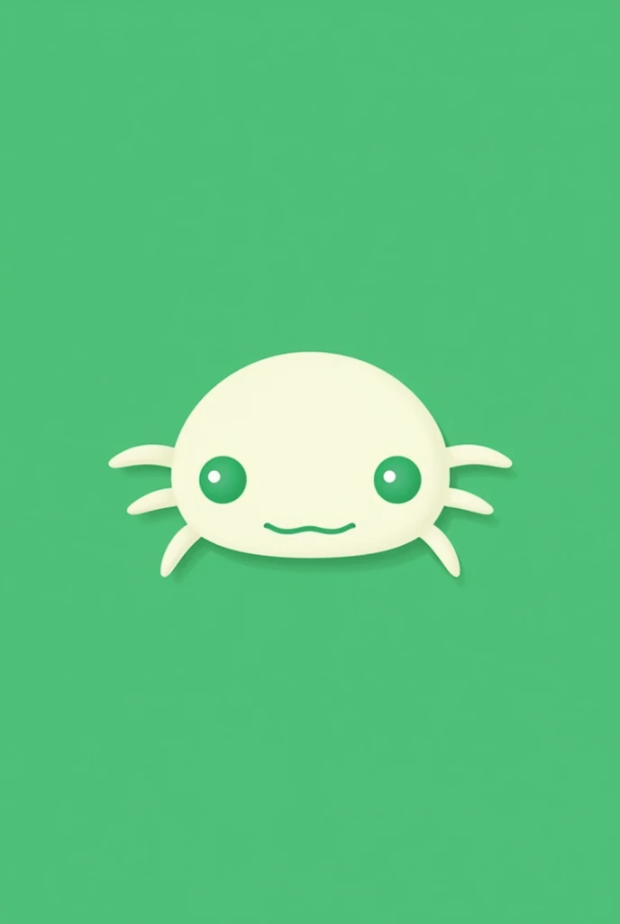 Create a minimalist 2d image of an axolotl&#39;s face in white with a green background 
