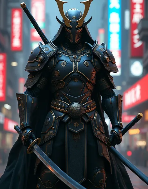 araffe dressed in a black suit holding a sword and a sword, cyborg samurai, cyber japan samurai armor, cyberpunk samurai, very beautiful cyberpunk samurai, full samurai armor spiderman, bio - mechanical ninja samurai, portrait of a cyberpunk samurai, cyber...