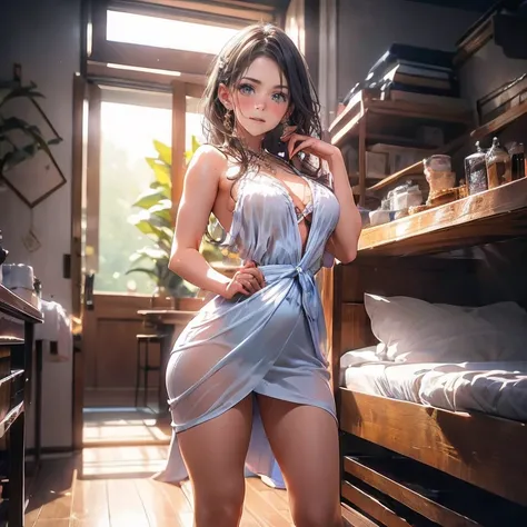 Anime full body Waifu beautiful detailed eyes, beautiful detailed lips, extremely detailed eyes and face, longeyelashes, 1girl, sensual, young woman, sexy medium / large breasts, beautiful feminine face, nice sexy thighs, slim, sexy, erotic, beautiful clot...