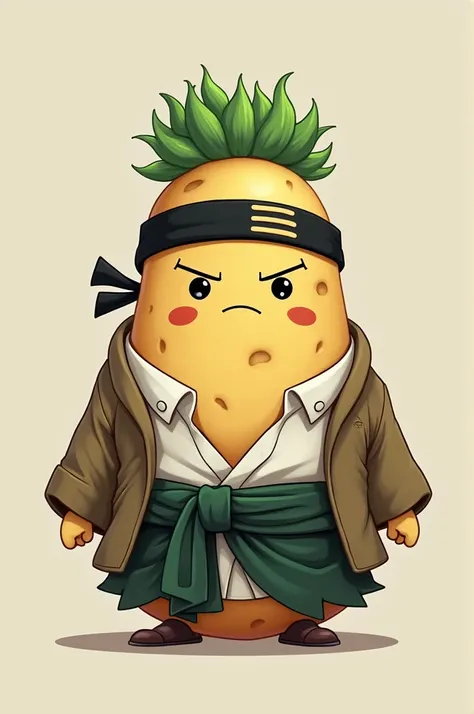 a potato looking lime zoro. dressed like him and just looking like zoro but in a potato form