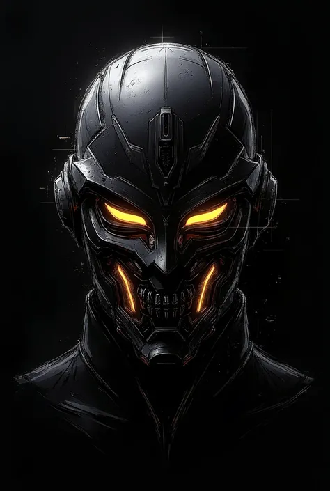 Create cyber samurai mask, sketch style with a black background.