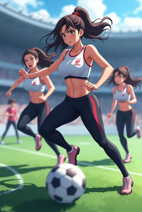 athletic anim girls in tight leggings scoring with heavy breathing