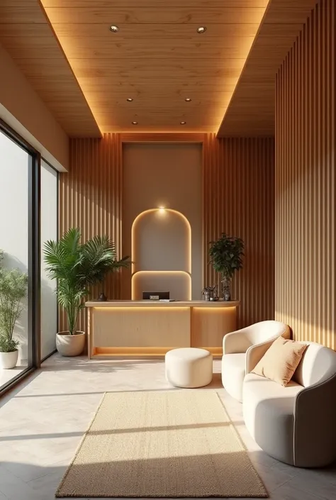 A reception area for a holistic and intangible therapies office that matches the office room previously 