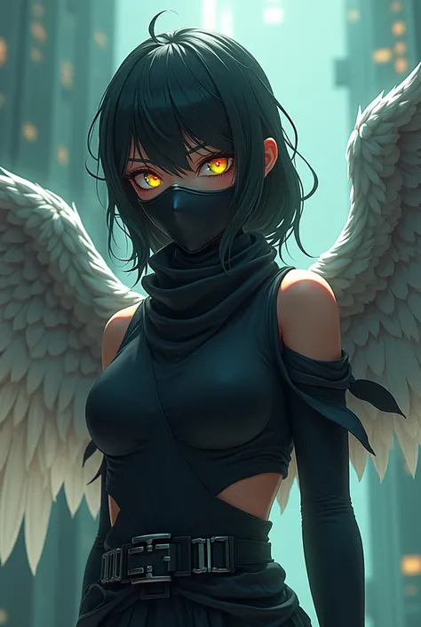 Nija girl with mask orange eyes Ninja Sexy girl green  eyes  angels wings mask  3d  anime with name sana masks