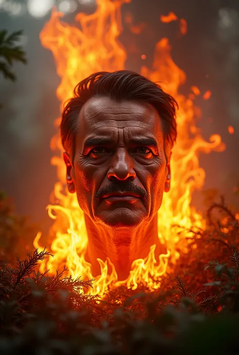 Fire in the Amazon forming the face of former president Bolsonaro