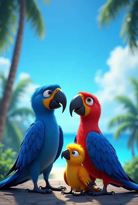 Blue background image combined with the characters from the movie Rio 