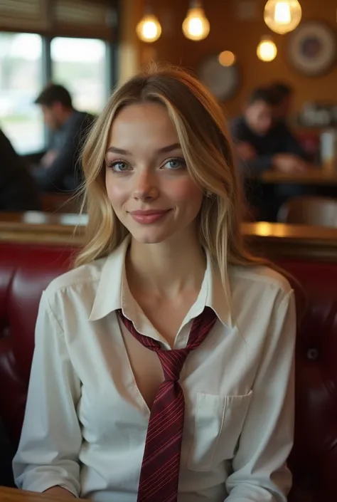 ((Amanda Seyfried)), , school girl with a tiny body with measurements 33-24-31 and a sweet and innocent look,((white shirt showing the skin underneath)), ((open blouse)), ((white knee socks)), ((black loafers)), ((red plaid tie)), ((chest visible through b...