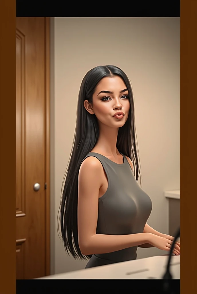 Illustrate in realistic 3D, very detailled, Black Straight Hair, eyes browns  