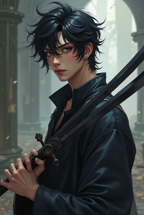 The character is male, has 1,68 tall, 2, has very black and wavy hair, your cut is gradient style, brunette skin, very showy eyelashes, lives in an RPG-style fantasy world, has an athletic and functional body, has a generally serene and calm personality, l...