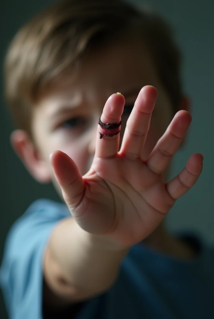 A boy hand with two fingers broken 
