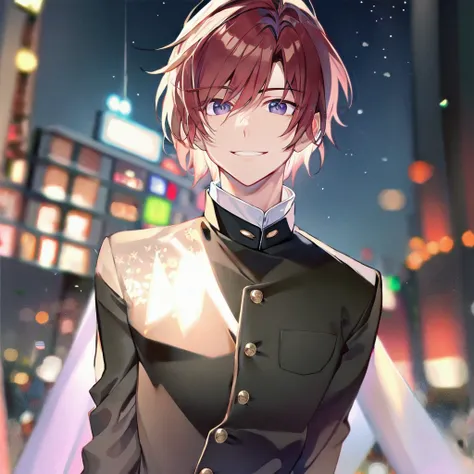 (masterpiece), ((sfw)), best quality, expressive eyes, perfect face, mature male, (1boy, adult Man, young adult, handsome man), solo, red hair BREAK bob cut, black eyes BREAK (tanned skin, tanned male),black Gakuran outfit,white gloves BREAK standing, clos...