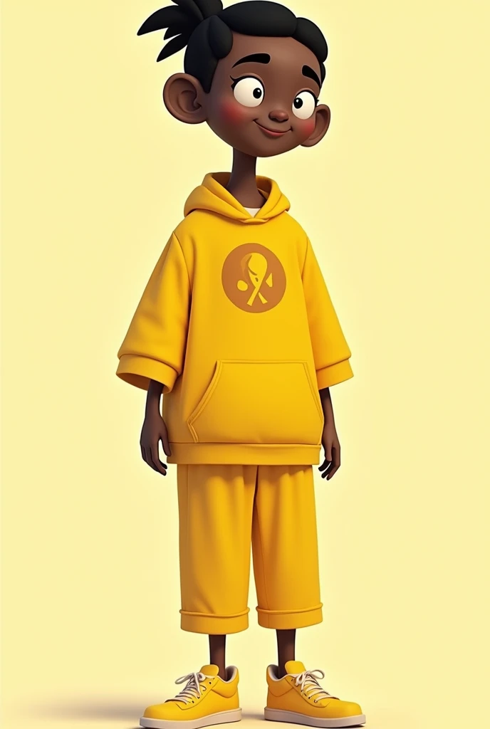 I would like you to create a Cartoon style character, he wears yellow, uses the symbol of yellow September, is high, black skin color, and I want this character to be representing yellow September, the preservation against suicide. Place the yellow Septemb...