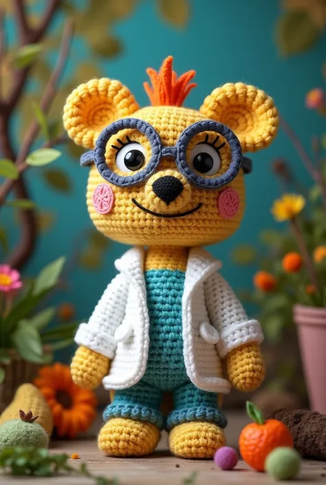 create a beautiful crochet amigurumi, and with the words happy biologist&#39;s day