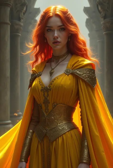 Red hair woman wearing yellow Game of Thrones .