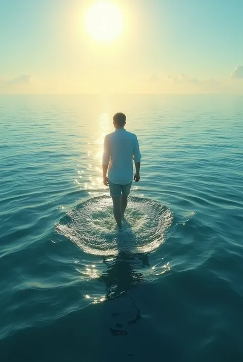 Person walking in the ocean