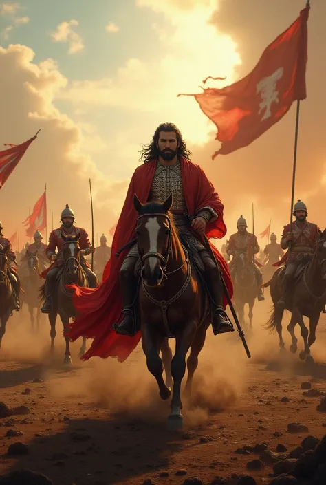 The intense battle scene, with Ahmad Shah at the forefront of his army, clashing with the Marathas, horses rearing, and the battlefield in chaos.