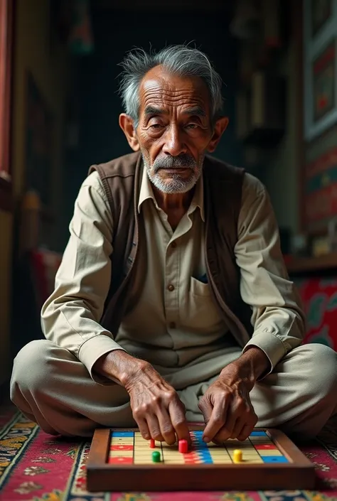 Nepali old man plying ludo