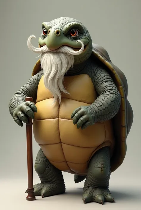 A turtle with a cane and a mustache