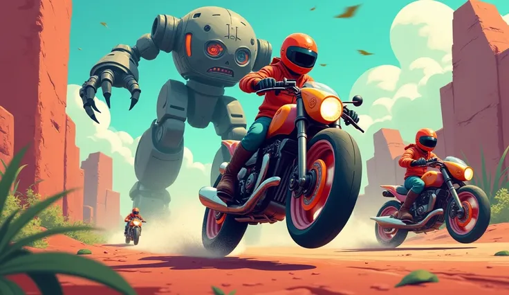 High-Speed one wiling Motorcycle Racing with Monster robot attack cartoonic Gameplay
