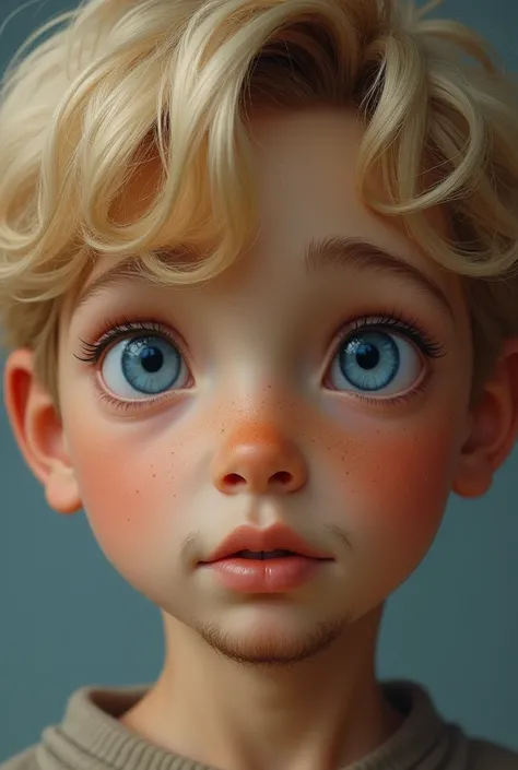 blond boy with blue eyes, little beard 