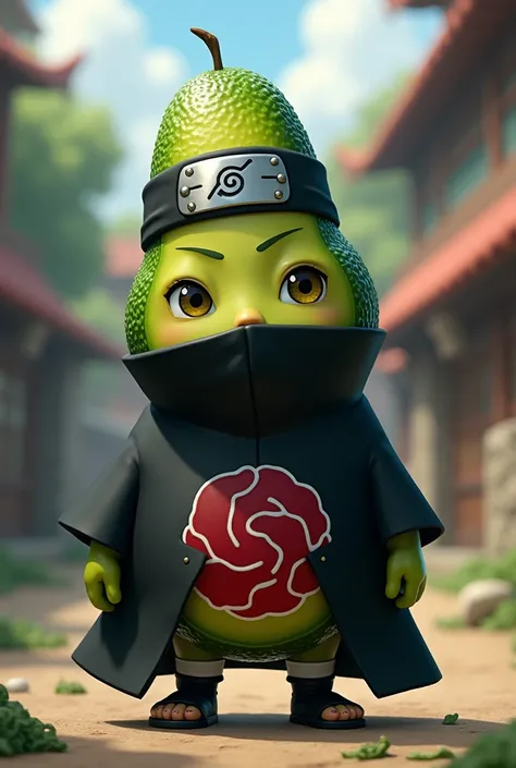 Avocado with a Naruto Bandana and Akatsuki outfit