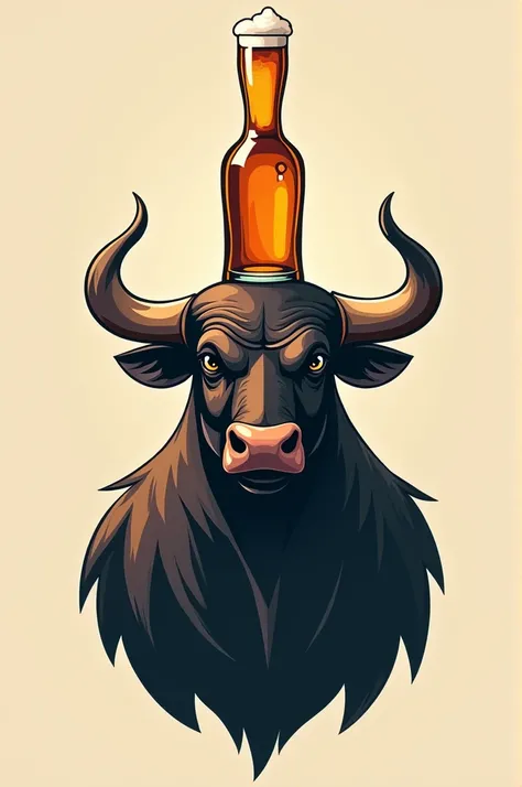 Colorless animated style logo of a fifth with a beer on top of a bull
