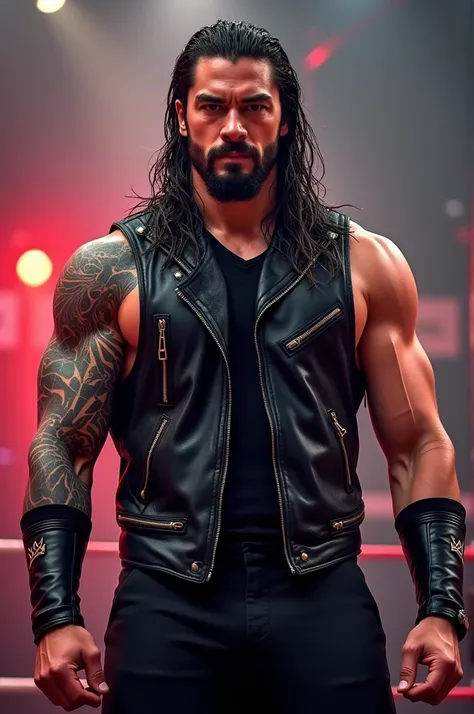 Create a video with an awesome voice talking about me starting a channel on TikTok talking about WWE with Roman reigns as the background and tell them to follow 