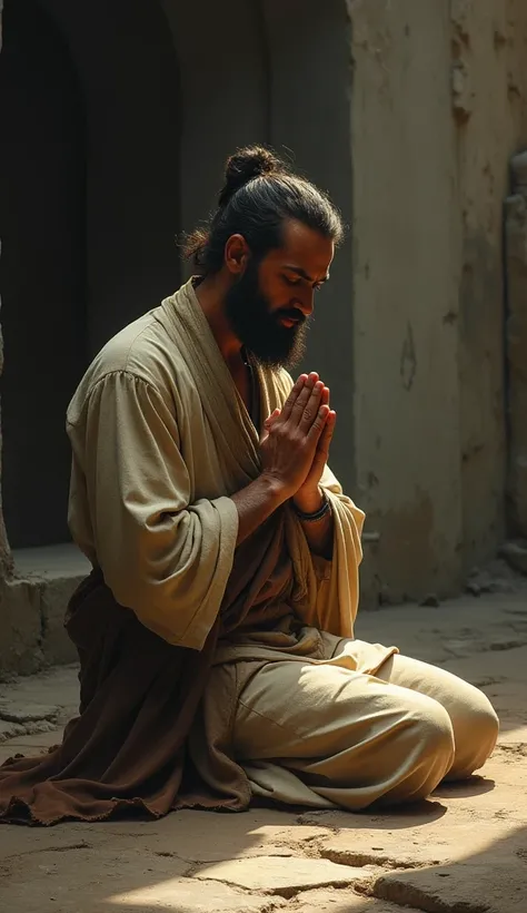 Man on his knees praying to God 