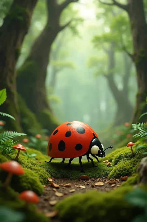 Table-shaped ladybug in a forest 