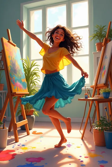 A person smiling and doing something they love ,how to dance paint 