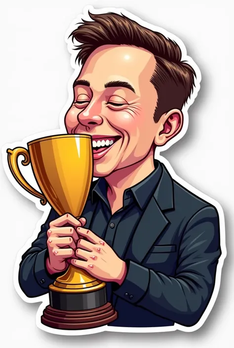 Vector image sticker art of Elon Musk kissing trophy  cartoonistic realistic 