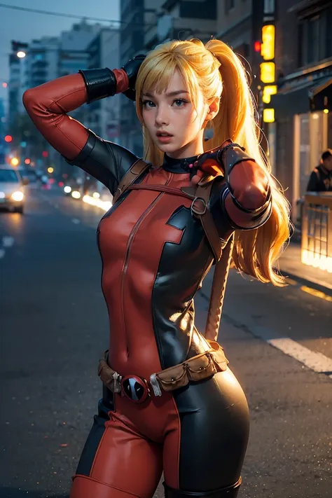 (((3d,cgi))) “cartoon art-style” realistic portrait of a sexy and busty female superhero character in the style of deadpool, i h...