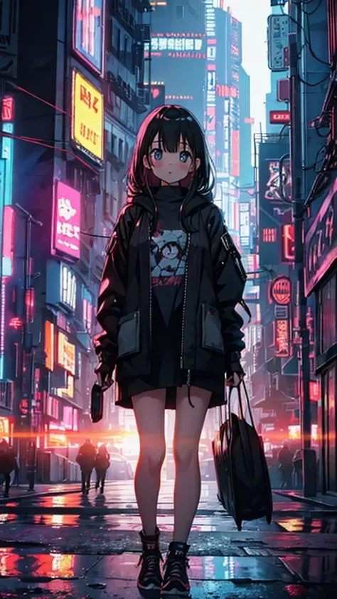 Lo-fi style girl in cyberpunk city  