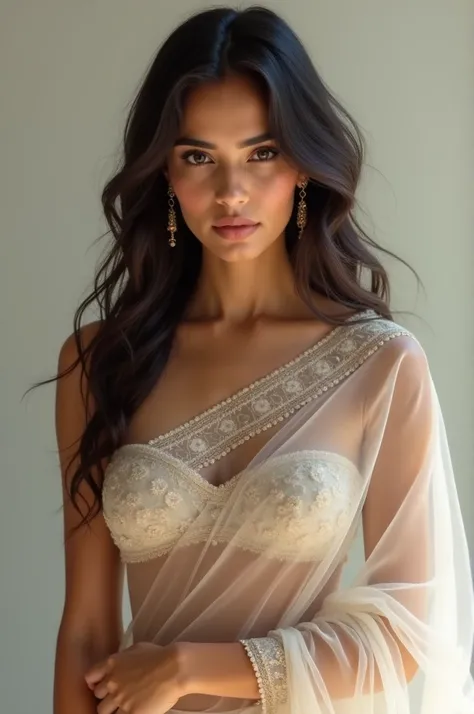 Hot Indian girl with transparent saree 